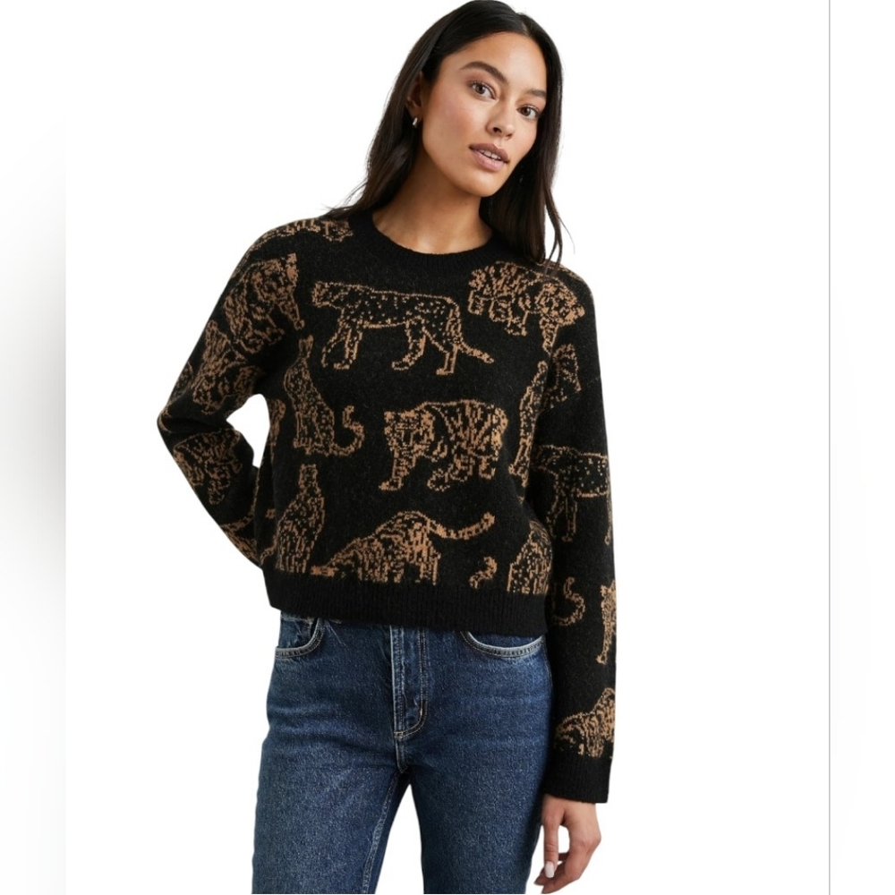 Rails Perci Black Wool Alpaca Sweater Camel Wild Cats Size Small